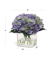 Floral Home Perry Winkle Hydrangea Flowers in Glass Vase with Water Look