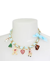 Betsey Johnson Faux Stone Jingle Bell Bling Christmas Charm Bib Necklace