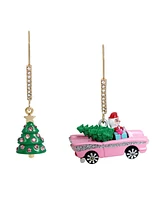 Betsey Johnson Faux Stone Jingle Bell Bling Santa Claus Christmas Tree Mismatch Earrings