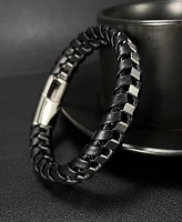 Rhona Sutton Silver Chain Wrapped Leather Stainless Steel Bracelet