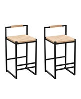 Slickblue Set of 2 Bar Stools with Back Paper Rope Woven Counter Height Dining Chairs for Kitchen