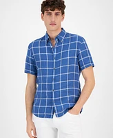 Michael Kors Men's Short-Sleeve Plaid Linen Button-Down Shirt