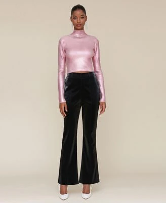 Avec Les Filles Metallic Mock Neck Sweater Top Kick Flare Pants