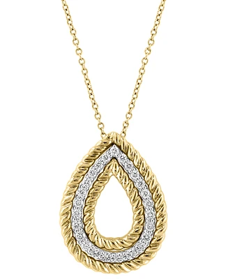 Effy Diamond (3/8 ct. t.w.) & Rope Pear-Shaped 18" Pendant Necklace in 14k Two-Tone Gold - Two