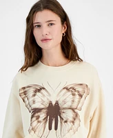 Pretty Rebellious Juniors' Butterfly Digital Graphic-Print Sweatshirt