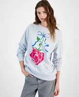 Pretty Rebellious Juniors' Rose Bow Graphic Sweatshirt