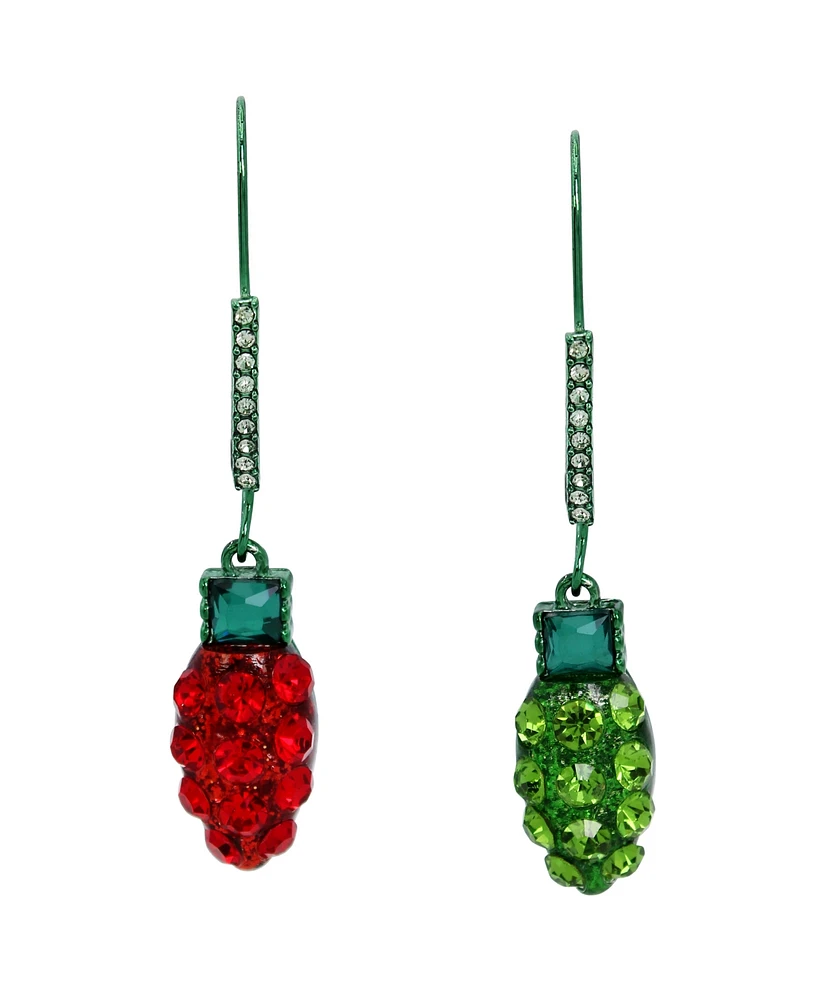 Betsey Johnson Faux Stone Jingle Bell Bling Christmas Lights Dangle Mismatch Earrings