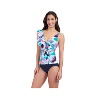 Profile by Gottex Women's Holi Ruffle V Neck Surplice Tankini