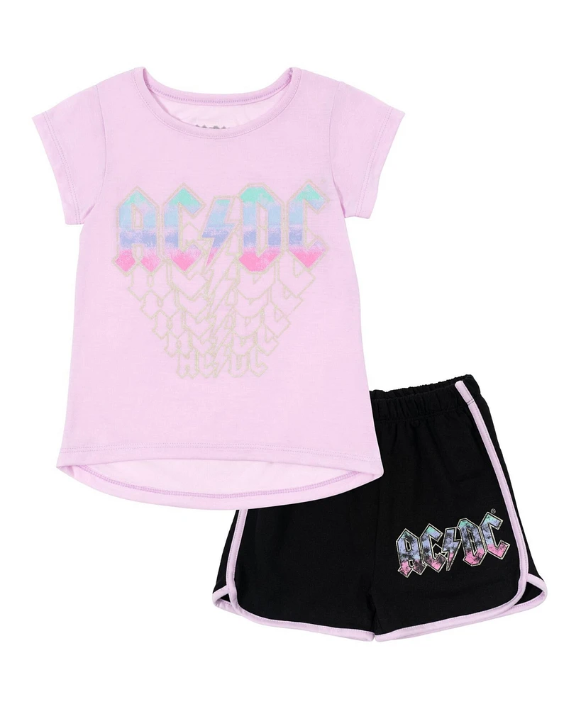 Ac/Dc Girls T-Shirt and French Terry Shorts Outfit Set to