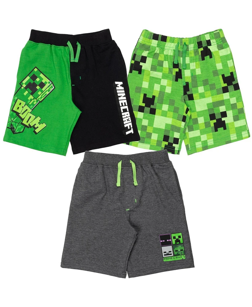 Minecraft Boys Skeleton Enderman Zombie French Terry 3 Pack Shorts to