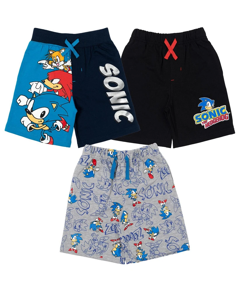 Sega Little Boys Sonic The Hedgehog Knuckles Tails 3 Pack Shorts to