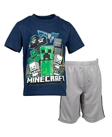 Minecraft Boys Creeper Skeleton Zombie Enderman Graphic T-Shirt and Mesh Shorts Outfit Set to