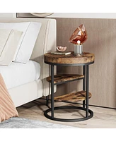 Tribesigns Round End Table, Small End Table with 3 Storage Shelves, Wood Side Table for Small Spaces, Industrial Sofa Side Table for Living Room