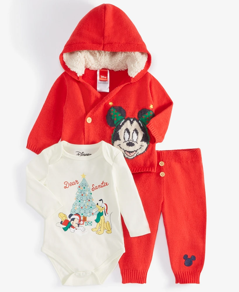 Disney Baby Boys Mickey Mouse Hooded Sweater Jacket, & Pluto Graphic Bodysuit Pants, 3 Piece Set