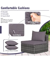 Gymax 7PCS Patio Rattan Sectional Sofa Set Outdoor Furniture w/ Grey Cushions