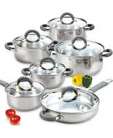 Cook N Home 12 Piece set Stainless Steel Basic Pots and Pans Cookware, Grey Silicone Handle