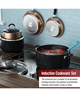 Cook N Home 8-Piece Heavy Gauge Nonstick Kitchen Cookware Sets, Stay Cool Handle, Black