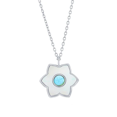 Caribbean Treasures Sterling Silver Larimar & Mop Flower Necklace