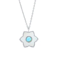 Caribbean Treasures Sterling Silver Larimar & Mop Flower Necklace