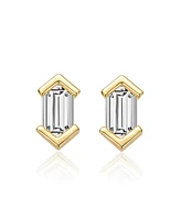 Genevive Sterling Silver Mini Cubic Zirconia Baguette Geometric Stud Earrings White Gold Plated or 14k