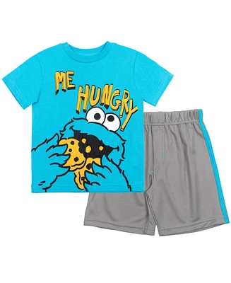 Sesame Street Toddler Boys Elmo Cookie Monster Bird Oscar The Grouch Baby T-Shirt and Mesh Shorts Outfit Set to