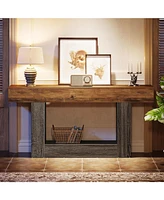 Tribesigns 63" Console Table, Farmhouse 2-Tier Entryway Table with U-Shaped Base, Narrow Long Wood Sofa Behind Couch for Living Room,