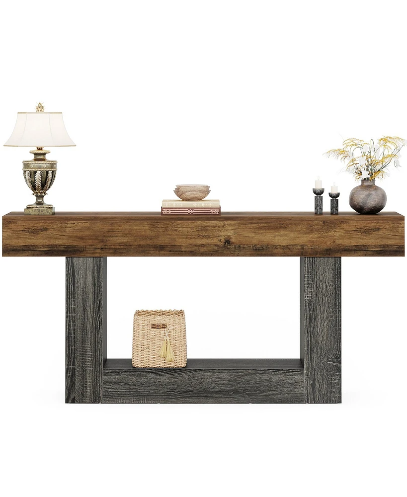 Tribesigns 63" Console Table, Farmhouse 2-Tier Entryway Table with U-Shaped Base, Narrow Long Wood Sofa Table Behind Couch Table for Living Room, Hall