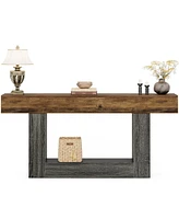 Tribesigns 63" Console Table, Farmhouse 2-Tier Entryway Table with U-Shaped Base, Narrow Long Wood Sofa Table Behind Couch Table for Living Room, Hall