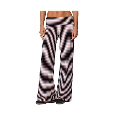 Edikted Womens Lilah Striped Fold Over Pants