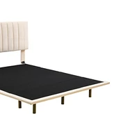 Slickblue Queen Size Upholstered Velvet Bed with Sensor Light, Floating Platform & Headboard