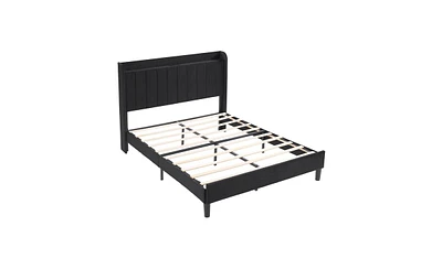 Slickblue Full Size Velvet Bed Frame with Charging Station and Storage Shelf for Modern Comfort