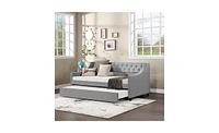 Slickblue Twin Size Upholstered Daybed with Trundle – Space-Saving Bed for Guests