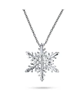 Bling Jewelry Holiday Party Frozen Winter Christmas Crystal White Snowflake Pendant Necklace Earring Jewelry Set For Women Silver Plated