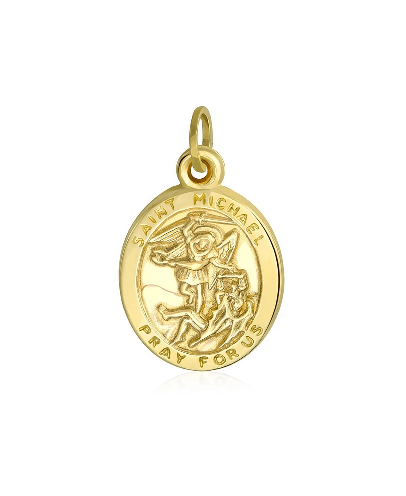 Bling Jewelry Yellow 14K Gold Archangel For Protection Religious Medallion Saint Michael Metal Pendant Necklace For Men For Women No Chain