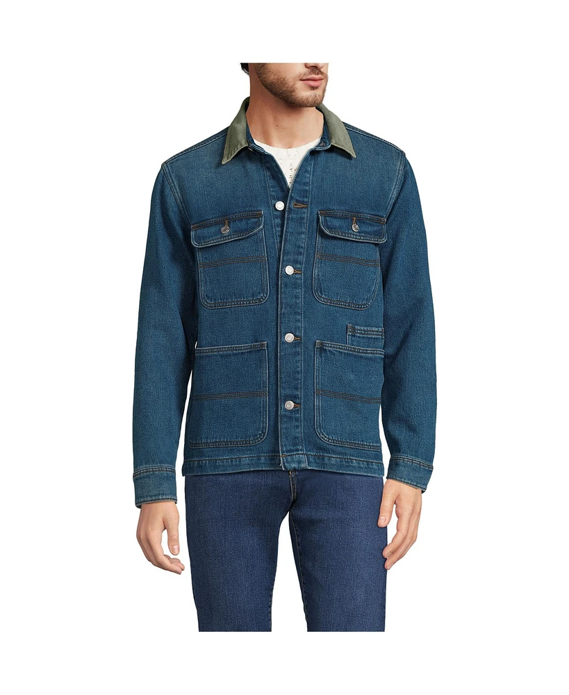 Lands' End Men's Blanket Lined Denim Jacket With Corduroy Collar