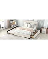 Slickblue Queen Upholstered Platform Bed with Twin Size Trundle and Two Drawers