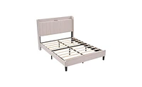 Slickblue Queen Size Velvet Bed Frame with Charging Station and Storage Shelf - Off