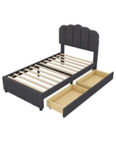 Slickblue Twin Upholstered Bed with 2 Storage Drawers and Wood Slat Support