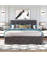 Slickblue Upholstered Platform Bed with Storage Drawers and Twin Xl Trundle for Extra Sleeping Space