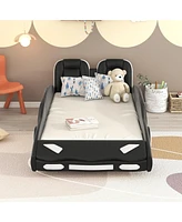 Slickblue Twin Size Race Car-Shaped Platform Bed with Wheels for Kids