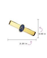 Bling Jewelry Slender Thin Symbol Message Blue Square Compass Masonic Insignia Freemason Tie Clip Bar Necktie For Men Gold Tone Stainless Steel