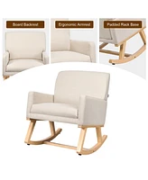 Gymax Mid Century Fabric Lounge Chair Upholstered Accent Armchair Rocking Chair Beige