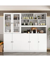 Famapy 14-Shelf Wood Standard Bookcase With Glass Doors, Adjustable Shelves