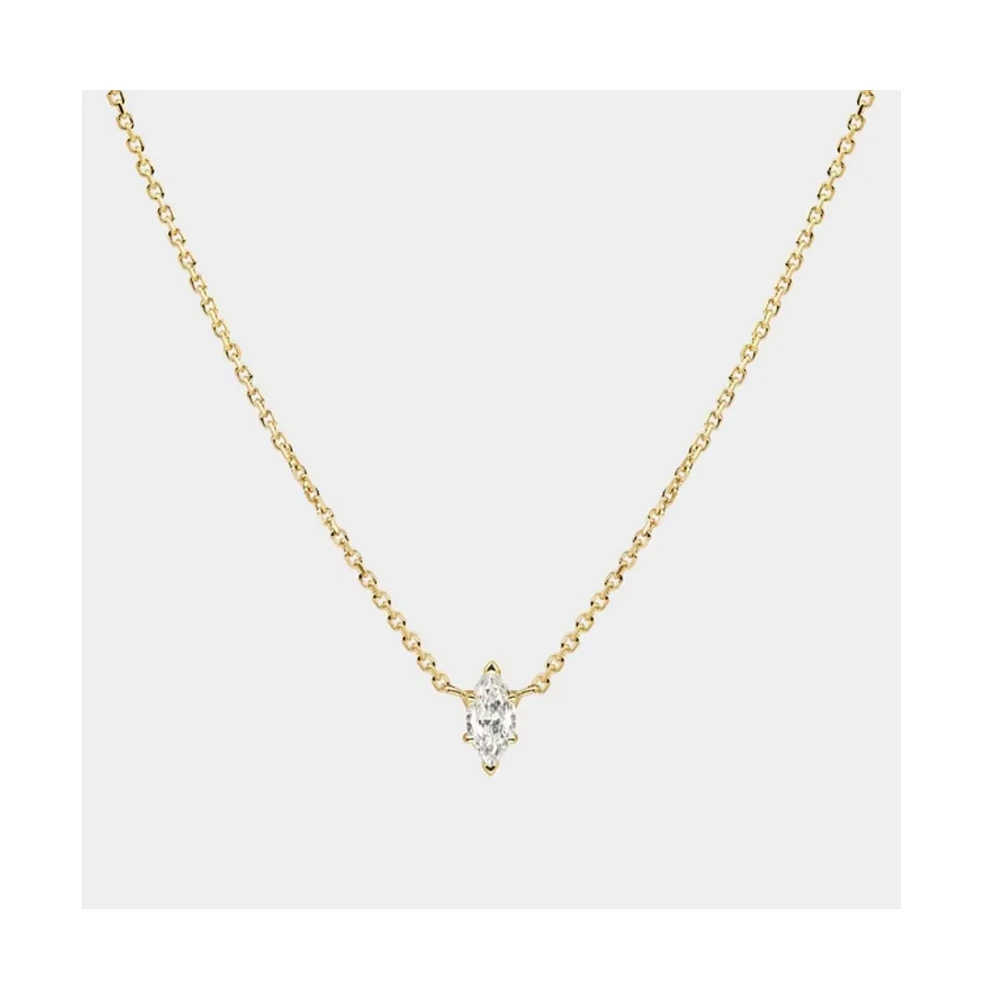 Hollywood Sensation 18K Gold Plated Sterling Silver Dainty Cable Chain Necklace with Marquise-Cut Cubic Zirconia Pendant