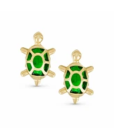 Bling Jewelry Petite Tiny Nautical Vacation Cz Green Tortoise Turtle Yellow 14K Gold Stud Earrings For Women Secure Screw back