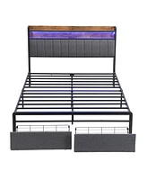 Slickblue Full Bed Frame with Storage Headboard, Drawers, and Led Platform Design