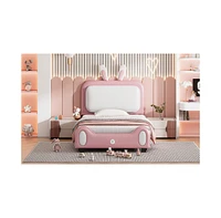 Slickblue Twin Size Upholstered Princess Bed with Rabbit Shape Design for Kids