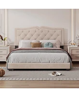 Slickblue Queen Size Upholstered Bed Frame with Rivet Design – Stylish and Durable