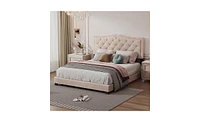 Slickblue Queen Size Upholstered Bed Frame with Rivet Design – Stylish and Durable