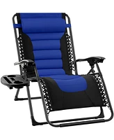 Best Choice Products Oversized Padded Zero Gravity Chair, Folding Outdoor Patio Recliner w/ Side Tray - Black/Burgundy